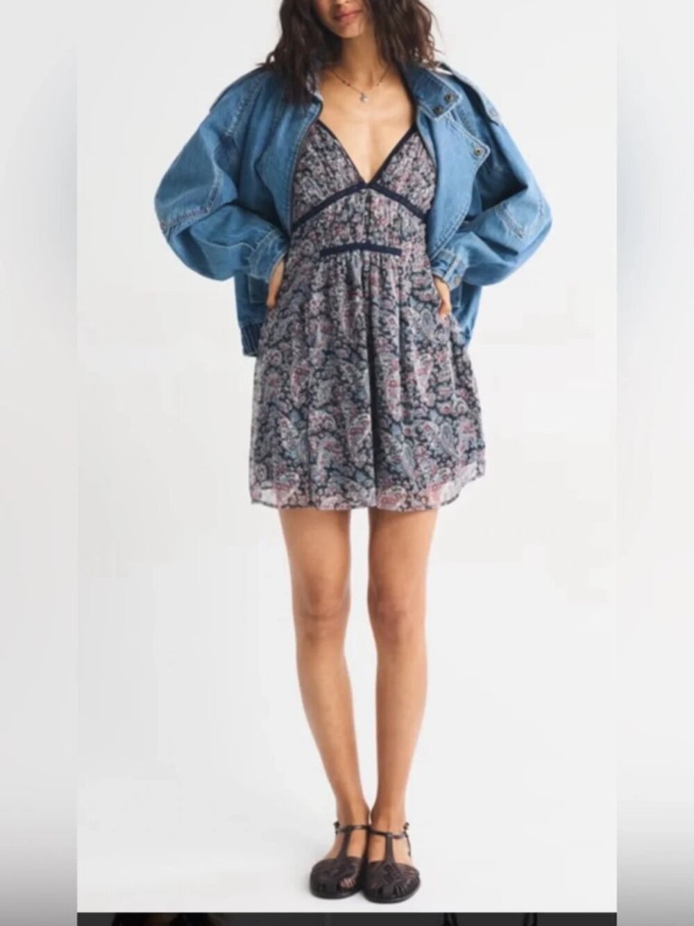 Abercrombie & Fitch Bra-Free Ruched Mini Dress Paisley Floral Tall